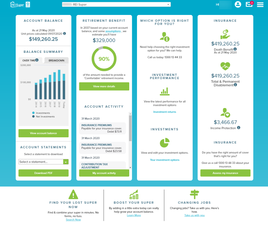 REI Super account dashboard